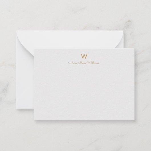 Moderne Lichtgrijze Gouden Script Monogram Notitiekaartje (Voorkant)
