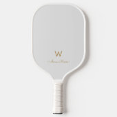 Moderne Lichtgrijze Gouden Script Monogram Pickleball Paddle (Achterkant)