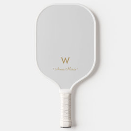 Moderne Lichtgrijze Gouden Script Monogram Pickleball Paddle