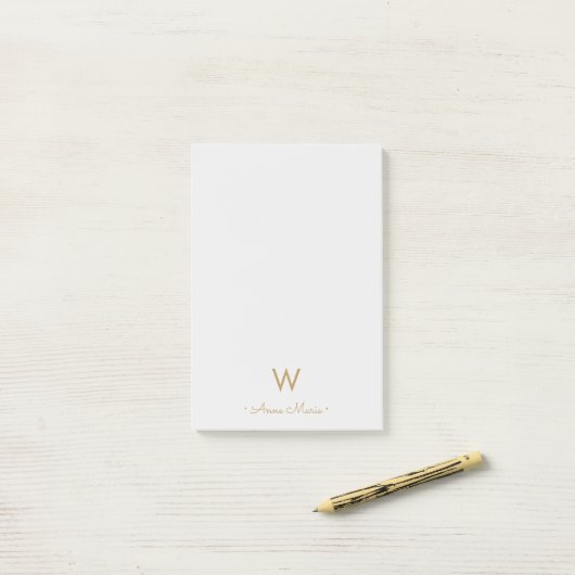Moderne Lichtgrijze Gouden Script Monogram Post-it® Notes (Op bureau)
