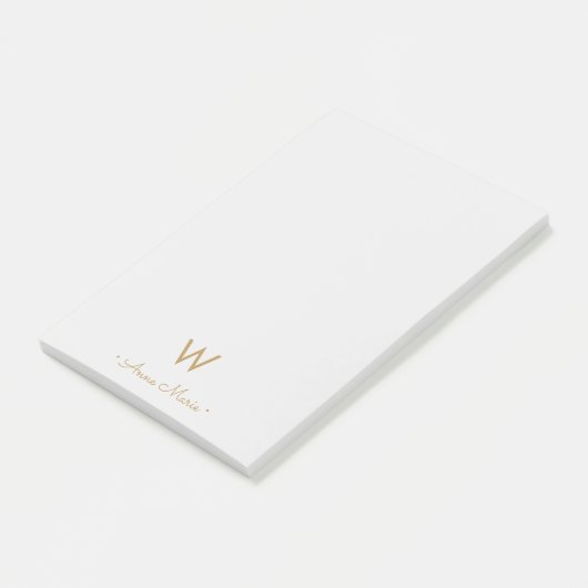 Moderne Lichtgrijze Gouden Script Monogram Post-it® Notes (Schuin)