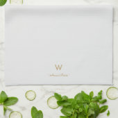 Moderne Lichtgrijze Gouden Script Monogram Theedoek (Gevouwen)
