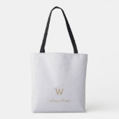 Moderne Lichtgrijze Gouden Script Monogram Tote Bag (Achterkant)