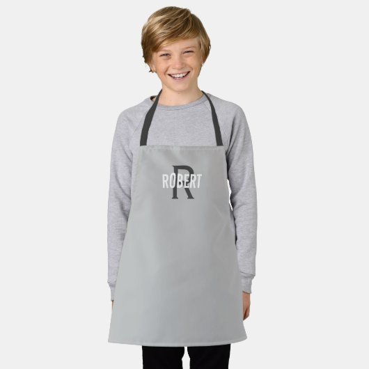 Moderne lichtgrijze monogram, naam apron schort (Gedragen)