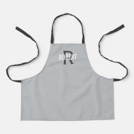 Moderne lichtgrijze monogram, naam apron schort