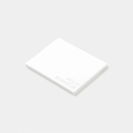 Moderne lichtgrijze naam op wit post-it® notes (Schuin)