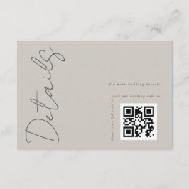 Moderne lichtgrijze QR-code Huwelijksdetails Informatiekaartje