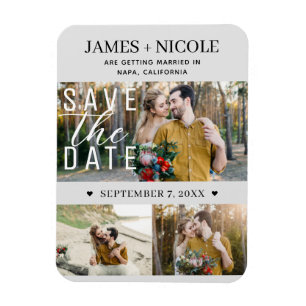 Moderne Lichtgrijze Save the Date Huwelijk 3 Foto' Magneet