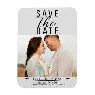 Moderne Lichtgrijze Save the Date Trouwfoto Magneet
