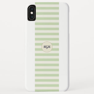 Moderne lichtgroene en crèmegestreepte monogram Case-Mate iPhone case