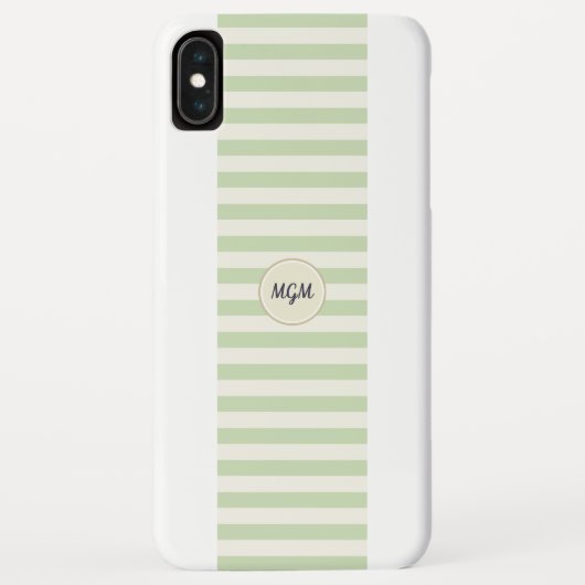 Moderne lichtgroene en crèmegestreepte monogram Case-Mate iPhone case (Achterkant)