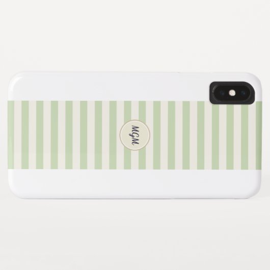 Moderne lichtgroene en crèmegestreepte monogram Case-Mate iPhone case (Achterkant (horizontaal))
