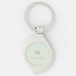 Moderne lichtgroene gouden minimalistische monogra sleutelhanger