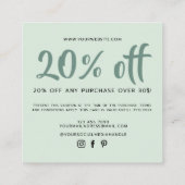 Moderne lichtgroene script coupon kortingskaart (Achterkant)