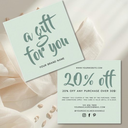 Moderne lichtgroene script coupon kortingskaart