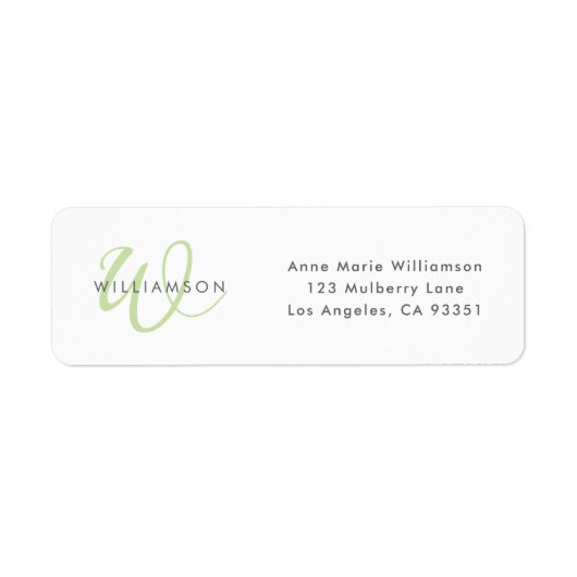 Moderne lichtgroene script monogram etiket (Voorkant)