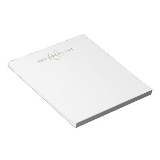 Moderne lichtgroene script monogram notitieblok (Schuin)