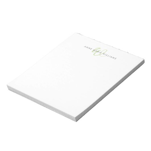 Moderne lichtgroene script monogram notitieblok (Linkerzijde)
