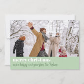 Moderne lichtgroene vrolijke kerst brede foto feestdagenkaart (Voorkant)