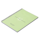 Moderne Lichtgroene Witte Script Monogram Notitieboek (Linkerzijde)