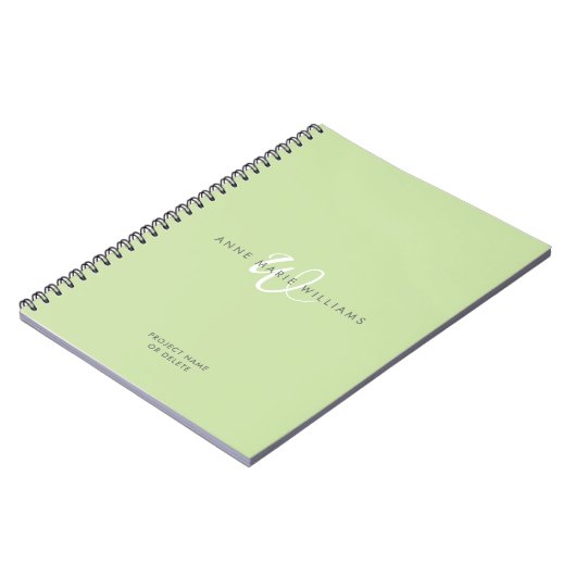 Moderne Lichtgroene Witte Script Monogram Notitieboek (Linkerzijde)
