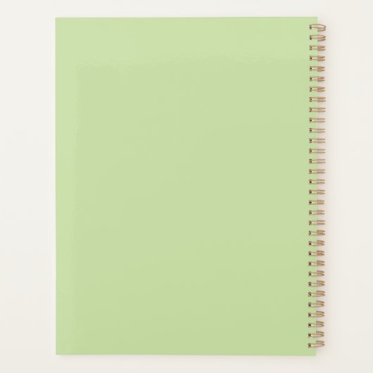 Moderne lichtgroene witte script monogram planner (Achterkant)