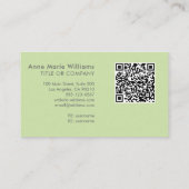Moderne Lichtgroene Witte Script Monogram QR Code Visitekaartje (Achterkant)