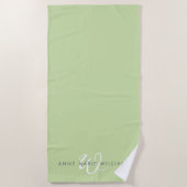 Moderne lichtgroene witte script monogram strandlaken (Voorkant)