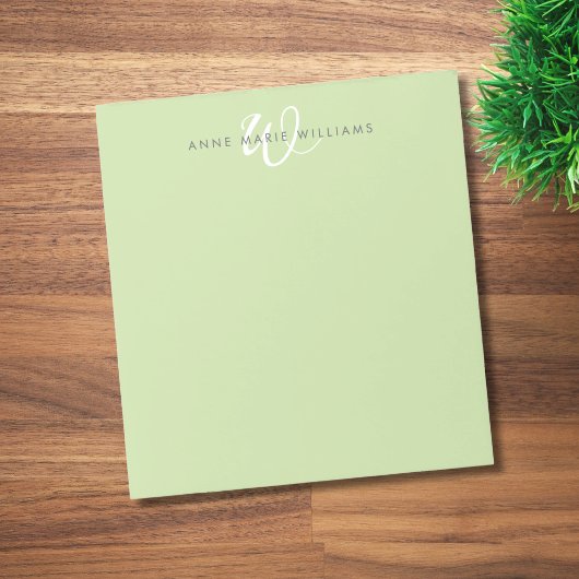 Moderne lichtgroene witte scriptmonogram notitieblok