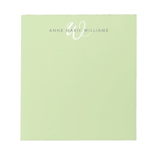 Moderne lichtgroene witte scriptmonogram notitieblok (Voorkant)