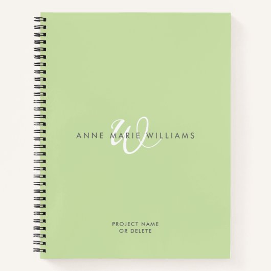 Moderne lichtgroene witte scriptmonogram notitieboek (Voorkant)