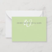 Moderne lichtgroene witte scriptmonogram notitiekaartje (Voorkant)
