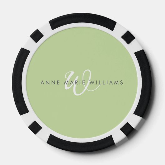 Moderne lichtgroene witte scriptmonogram poker chips (Achterkant)