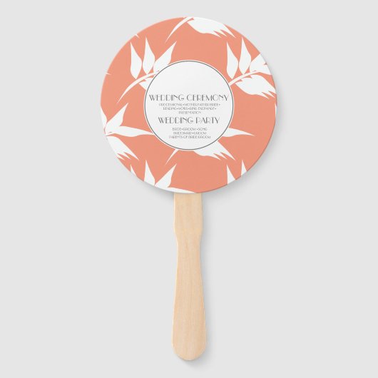 Moderne lichtkoraalbladeren Silo Wedding Round Handwaaier (Achterkant)