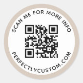 Moderne lichtmocha bruine grens QR-code en tekst Ronde Sticker (Voorkant)