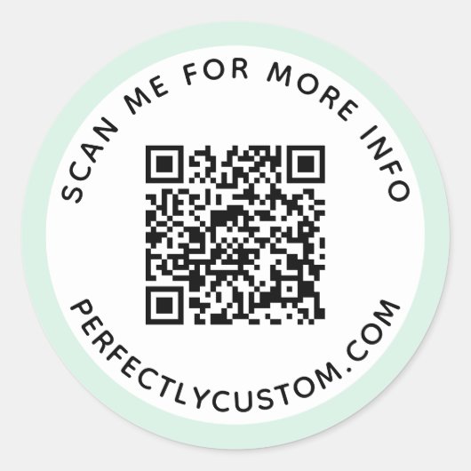 Moderne lichtmunt groene grens QR-code en tekst Ronde Sticker (Voorkant)