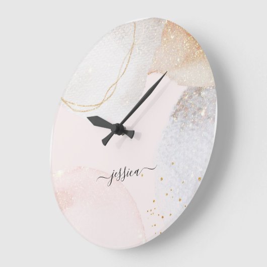 Moderne, lichtroze abstracte kunstscriptnaam grote klok (Hoek)