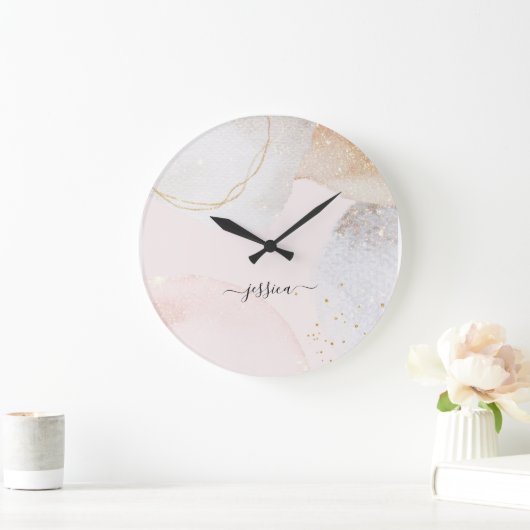 Moderne, lichtroze abstracte kunstscriptnaam grote klok (Huis)