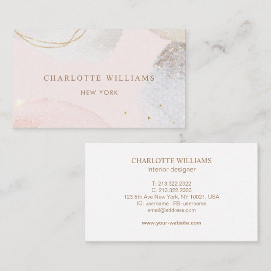 Moderne, lichtroze abstracte waterverf visitekaartje (Voorkant / Achterkant)
