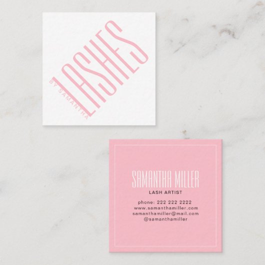 Moderne, lichtroze elegante, dunne typografie vierkante visitekaartje (Voorkant / Achterkant)