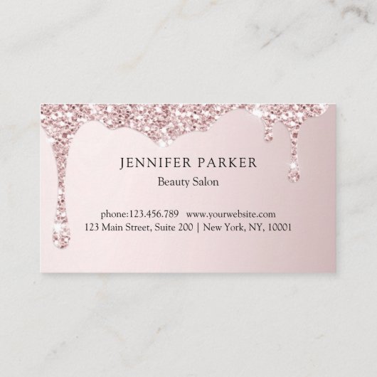 Moderne Lichtroze Glitter Drop Salon & Spa Loyalit Visitekaartje (Achterkant)