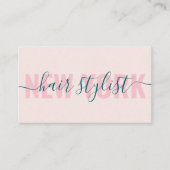 Moderne lichtroze haarstylist script visitekaartje (Voorkant)
