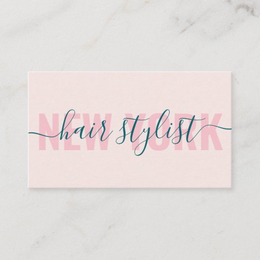 Moderne lichtroze haarstylist script visitekaartje (Voorkant)