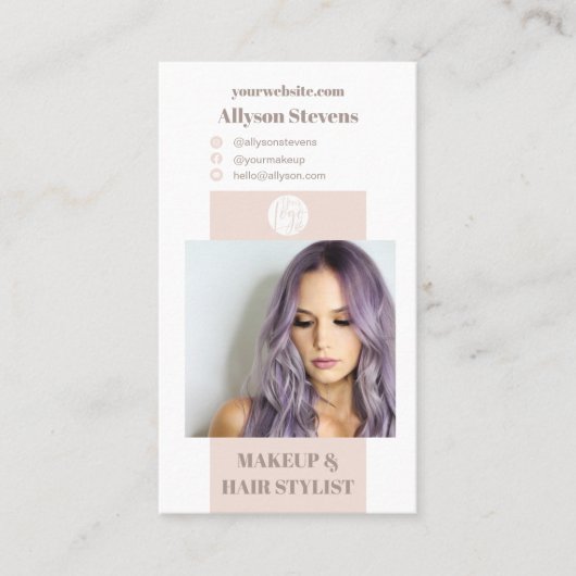 Moderne, lichtroze make-up, foto qr code logo visitekaartje (Voorkant)