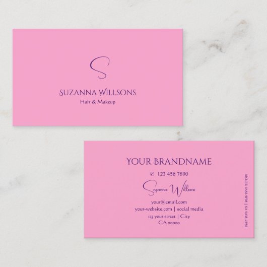Moderne lichtroze met monogram Professional Visitekaartje (Voorkant / Achterkant)