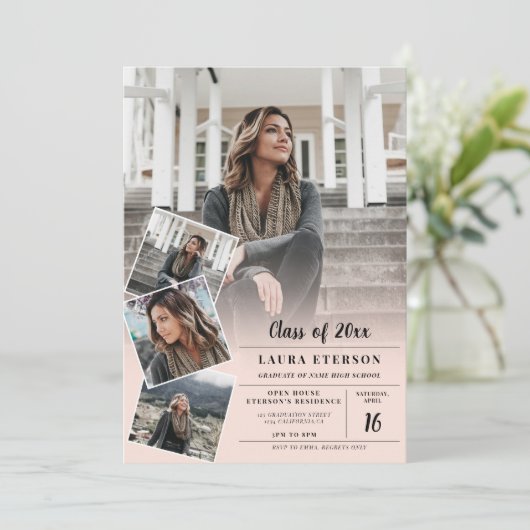 Moderne lichtroze minimalistische foto-afstuderen kaart (Staand voorkant)