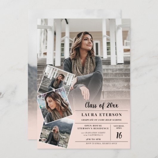 Moderne lichtroze minimalistische foto-afstuderen kaart (Voorkant / Achterkant)