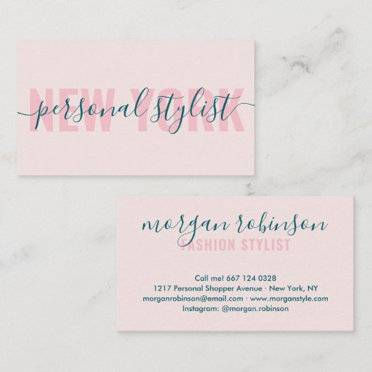 Moderne lichtroze mode stylist script handtekening visitekaartje (Voorkant / Achterkant)