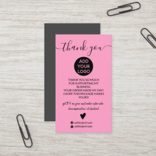 Moderne, lichtroze roze order bedankt visitekaartje