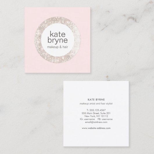Moderne lichtroze sequin Beauty Salon Vierkante Visitekaartje (Voorkant / Achterkant)